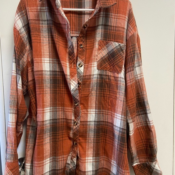 Orange and Brown Plaid Flannel Shirt XXL W Journey Graphic on back - Picture 6 of 7